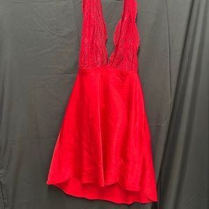Mini lingerie dress in red. Super sexy. Halter top with sheer lace.